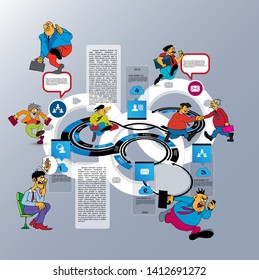 Abstract infographics template with cartoon character. Vector illustration