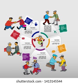 Abstract infographics template with cartoon character. Vector illustration