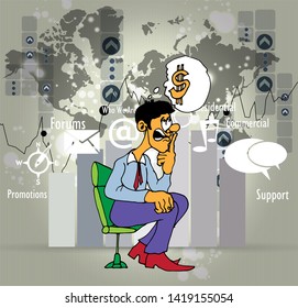 Abstract infographics template with cartoon character. Vector illustration