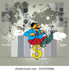 Abstract infographics template with cartoon character. Vector illustration