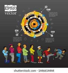 Abstract infographics template with cartoon character. Vector illustration