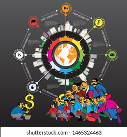 Abstract infographics template with cartoon character. Vector illustration