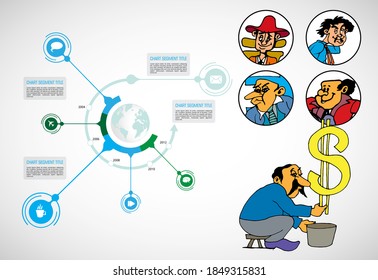 Abstract infographics template with cartoon character. Vector illustration