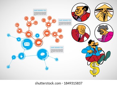 Abstract infographics template with cartoon character. Vector illustration