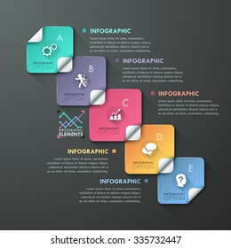 Abstract infographics template design with numbered paper rectangles - vector illustration. Business concept with five options, parts, steps or processes.