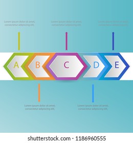 Abstract infographics template design with paper and arrows vector illustration. Business concept with five options, parts, steps or processes.