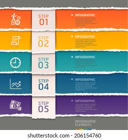 Abstract infographics template torn paper style. Vector illustration. can be used for workflow layout, diagram, number options, step up options, banner, web design 