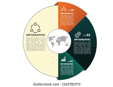 Resumen de infografía plantilla de opciones de círculo 3. Plantilla infográfica de negocio con cuatro iconos. Para la presentación. Ilustración vectorial.