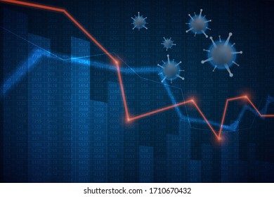 Abstract infographics visualization. Business chart graph with lines of lowering. Corona virus economic impact for business analytics. Graphic concept for your design