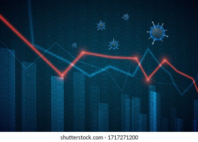 Abstract infographics visualization. Business chart graph with lines of lowering. Corona virus economic impact for business analytics. Graphic concept for your design