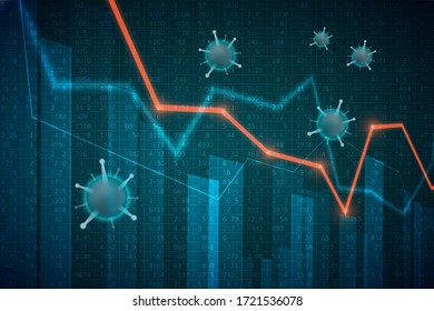 Abstract infographics visualization. Business chart graph with lines of lowering. Corona virus economic impact for business analytics. Graphic concept for your design