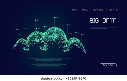 Abstract infographics visualization. Landing page for a website. Big data code representation. Futuristic network or business analytics. Graphic concept for your design.
