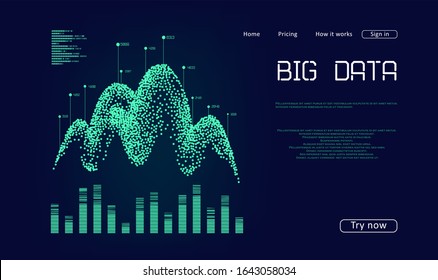 Abstract infographics visualization. Landing page for a website. Big data code representation. Futuristic network or business analytics. Graphic concept for your design.