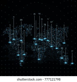 Abstract infographics visualization. Perspective backdrop with World Map. Futuristic network or business analytics. Graphic concept for your design