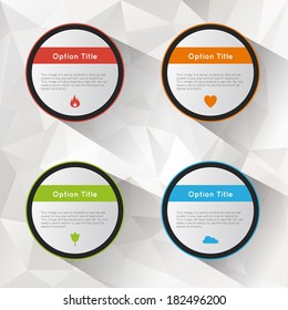 Abstract inforgraphics option buttons set with polygonal background. Vector illustration.