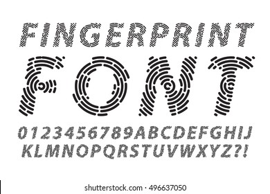 abstract information fingerprint font. identification fingerprint font set
