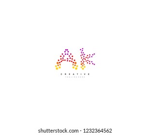 Abstract Initial AK Letter Trendy Gradation Techno Dots Circle Logotype