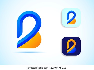 Resumen del diseño inicial del logotipo del alfabeto B. Ilustración vectorial de letras de gradiente multicolor.