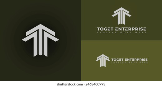 Abstract initial arrow letter TE or ET logo in silver-white color isolated on multiple background colors. The logo is suitable for real estate firm company logo design inspiration templates.