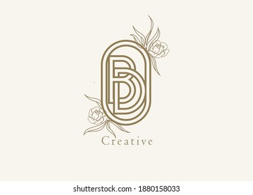 Abstract Initial B and D Logo, Monogram with floral frame, usable for brand, card and invitation, logo design template element,vector illustration