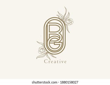 Abstract Initial B and G Logo, Monogram with floral frame, usable for brand, card and invitation, logo design template element,vector illustration