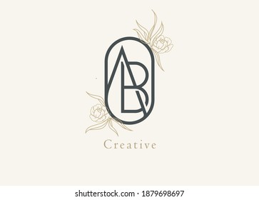 Abstract Initial A and B Logo, Monogram with floral frame, usable for brand, card and invitation, logo design template element,vector illustration