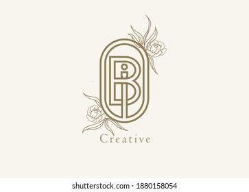 Abstract Initial B and I Logo, Monogram with floral frame, usable for brand, card and invitation, logo design template element,vector illustration