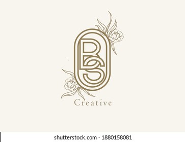 Abstract Initial B and S Logo, Monogram with floral frame, usable for brand, card and invitation, logo design template element,vector illustration