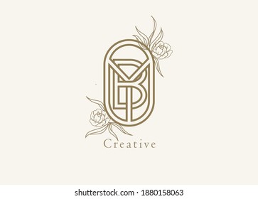 Abstract Initial B and Y Logo, Monogram with floral frame, usable for brand, card and invitation, logo design template element,vector illustration