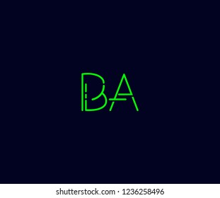 Abstract Initial BA Letter with Flat Linear Neon Style Retro Logotype