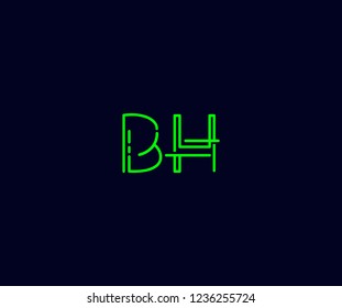 Abstract Initial BH Letter with Flat Linear Neon Style Retro Logotype