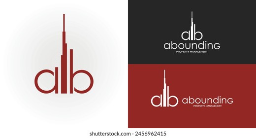 Abstract initial building letter AB or BA logo in red color isolated on multiple background colors. The logo is suitable for property management company icon logo design inspiration templates.