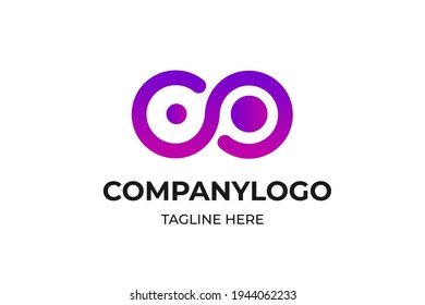 Abstract Initial C and O Linked Logo. Purple Gradient Circular Rounded Infinity Style with Connected Dots. Can be used for Business and Technology Logos. Vector illustration