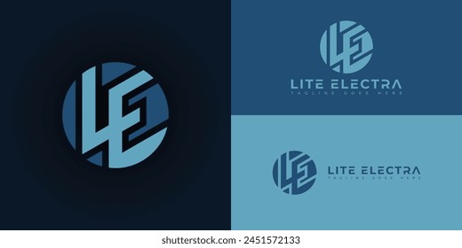 Abstract initial circle letter LE or EL logo in multiple blue colors isolated on multiple background colors. The logo is suitable for electrician service company logo icons to design inspiration