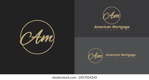 Abstractas letra circular inicial AM o MA logo en color dorado aislado en múltiples colores de fondo. El logotipo es adecuado para Plantillas de inspiración de diseño de logotipo de propiedad y empresa inmobiliaria.