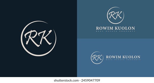Abstract initial circle letter RK or KR logo in soft gold color isolated on multiple background colors. The logo is suitable for personal branding services and icon logo design inspiration templates.