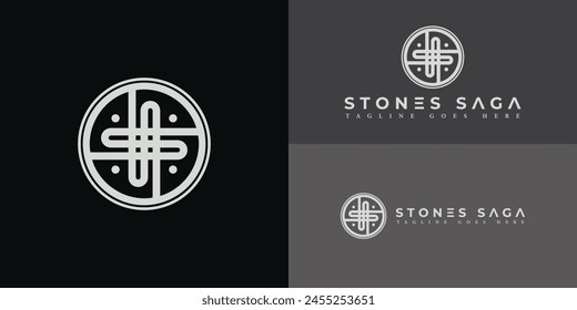 Abstract initial circle letter S or SS logo in silver white color isolated on multiple black background colors. The logo is suitable for property and construction company icon logo design inspiration