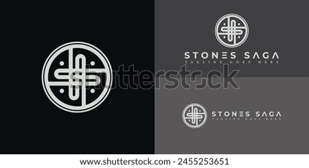 Abstract initial circle letter S or SS logo in silver white color isolated on multiple black background colors. The logo is suitable for property and construction company icon logo design inspiration