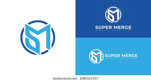 Abstract initial circle letters SM or MS logo in blue color isolated on multiple background colors. The logo is suitable for personal branding logo vector design illustration inspiration templates.