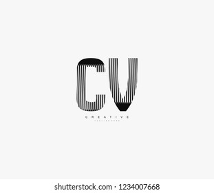 abstract initial CV letter geometric zebra stripes lines logotype