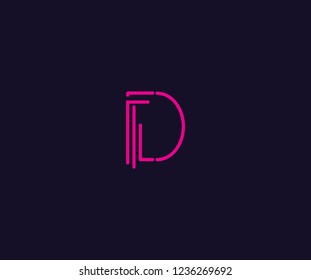 Abstract Initial D Letter with Flat Linear Neon Style Retro Logotype