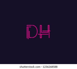 Abstract Initial DH Letter with Flat Linear Neon Style Retro Logotype