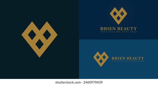 Abstract initial diamond letter B or BB logo in luxury gold color isolated on multiple background colors. The logo is suitable for beauty and cosmetic product logo design inspiration templates.