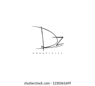 Abstract Initial DZ Letter Brush Stroke Signature Logotype