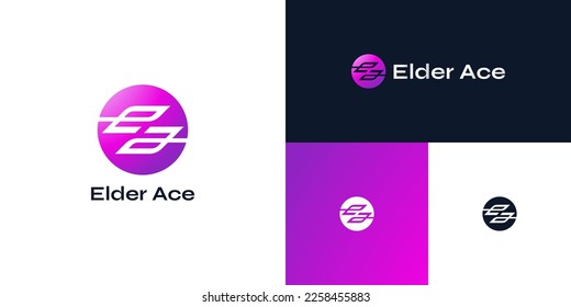 Abstract Initial E and A Logo Design in Purple Gradient Style. EA or AE Monogram Logo