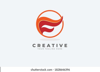 Abstract initial F logo,letter F and Fire Combination, flat design logo template , vector illustration