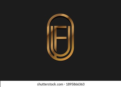 Abstract Initial F and U Logo, Gold Line Monogram style, usable for brand, card and company, logo design template element,vector illustration