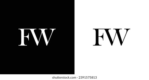 Abstract initial FW or WF letter logo creative design in black and white color