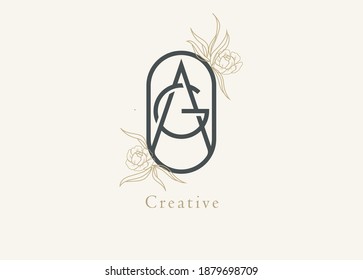 Abstract Initial A and G Logo, Monogram with floral frame, usable for brand, card and invitation, logo design template element,vector illustration