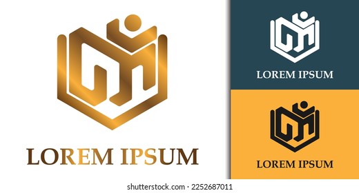 Resumen del diseño inicial del logotipo GJM GIM GJN GIN GM para la identidad comercial y de marca